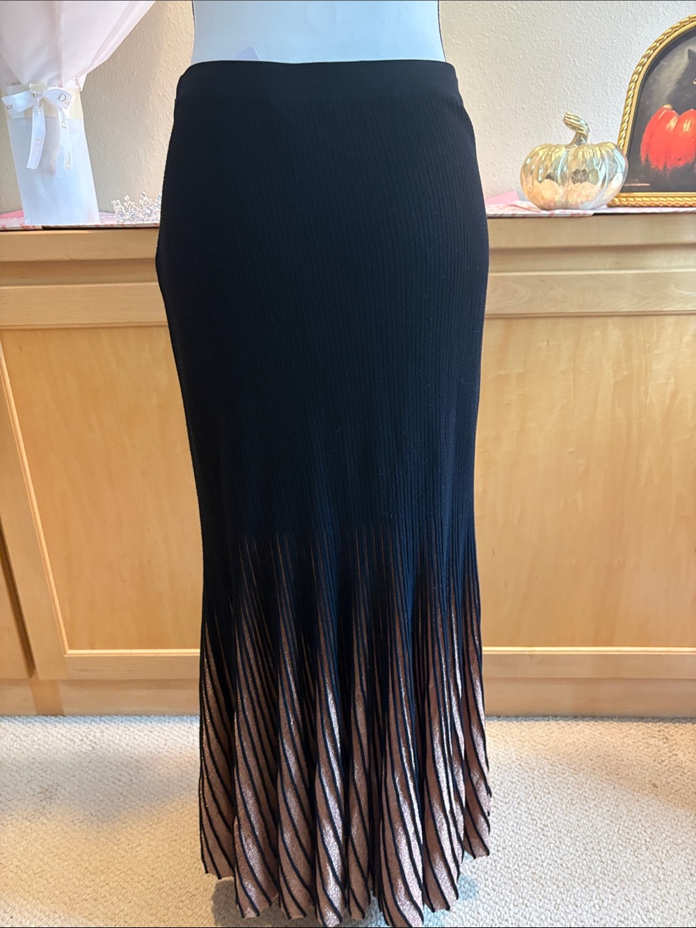 Ulla Johnson Emilia Black & Bronze Metallic Knit Sunburst Pleated Maxi Skirt